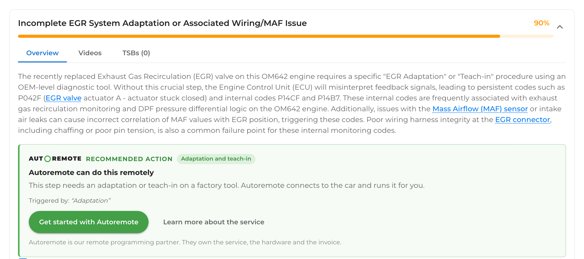 AutoRemote shown as a recommended action inside the WrenchLane diagnostic view