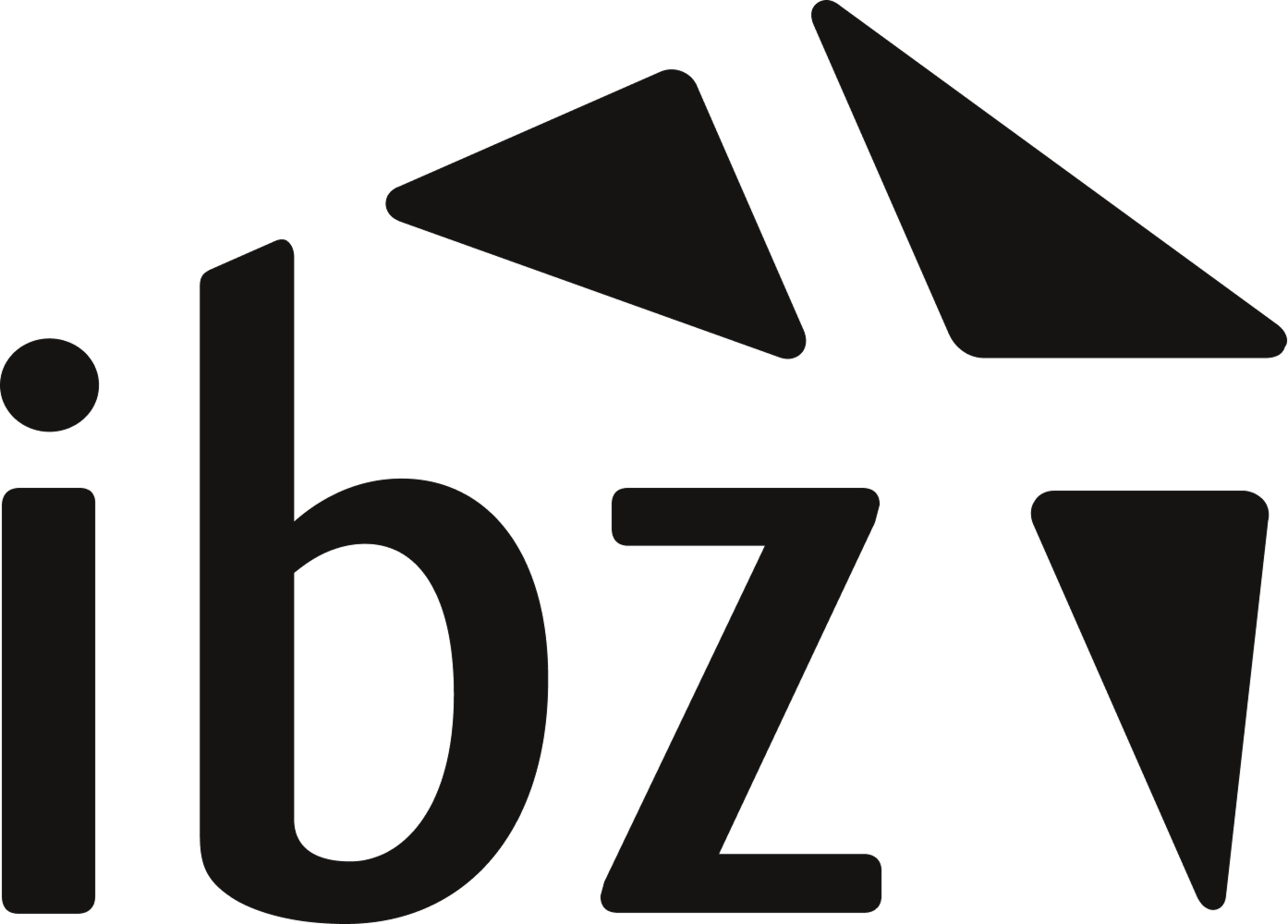 Stylized black logo with the letters 'ibz' and abstract triangular shapes above and beside the letters.