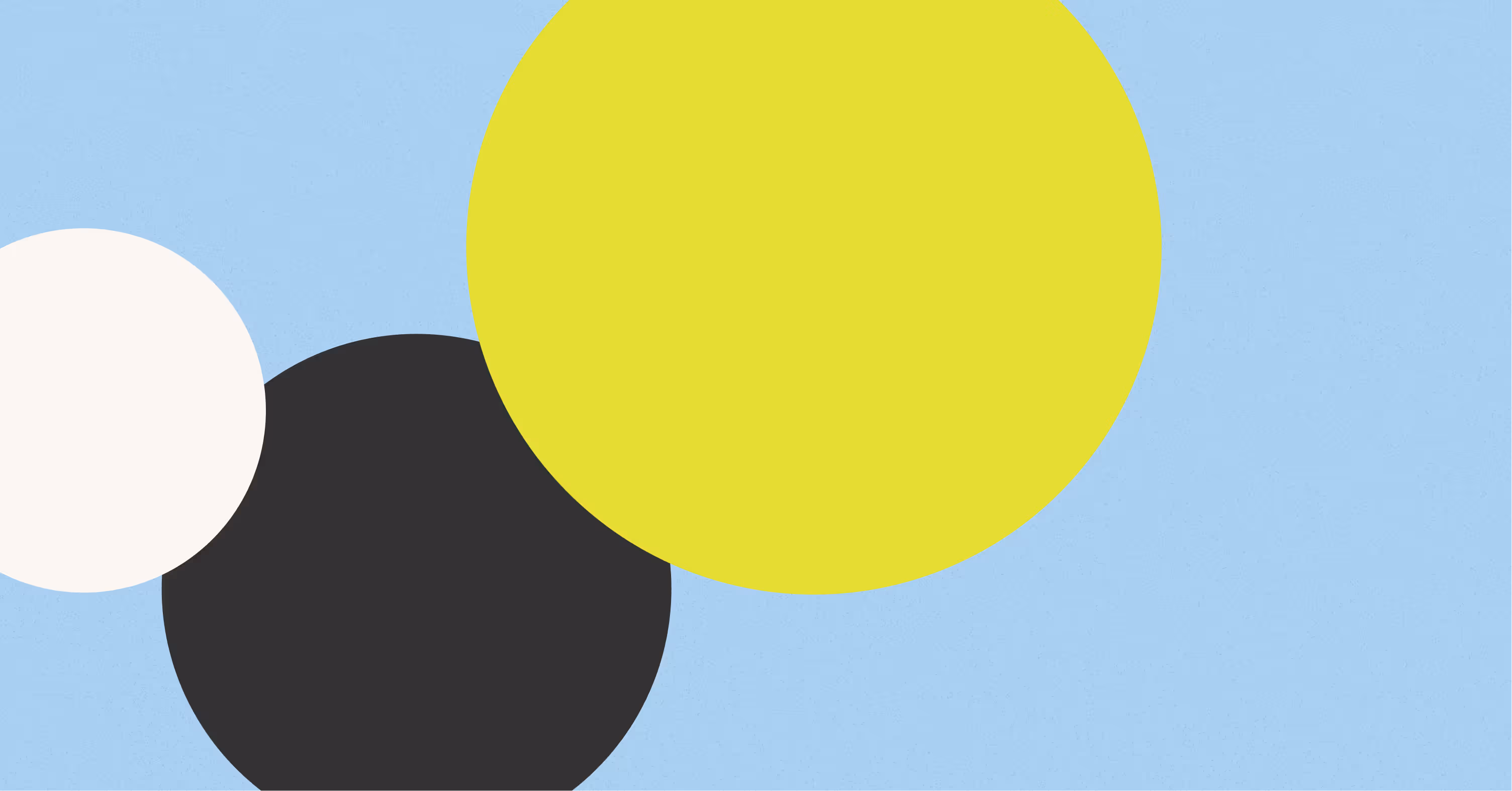 Three overlapping circles in white, black, and bright yellow on a light blue background.