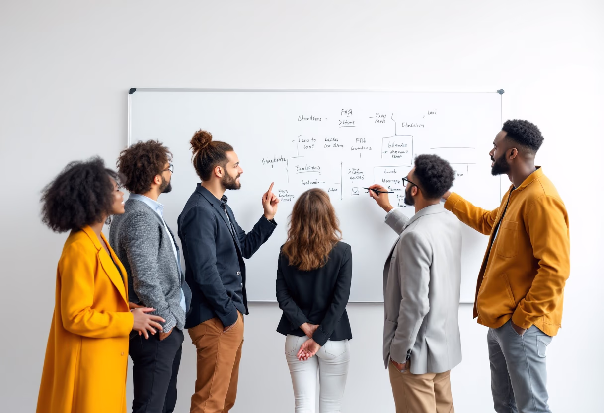 image of a diverse team in a meeting (for a edtech)