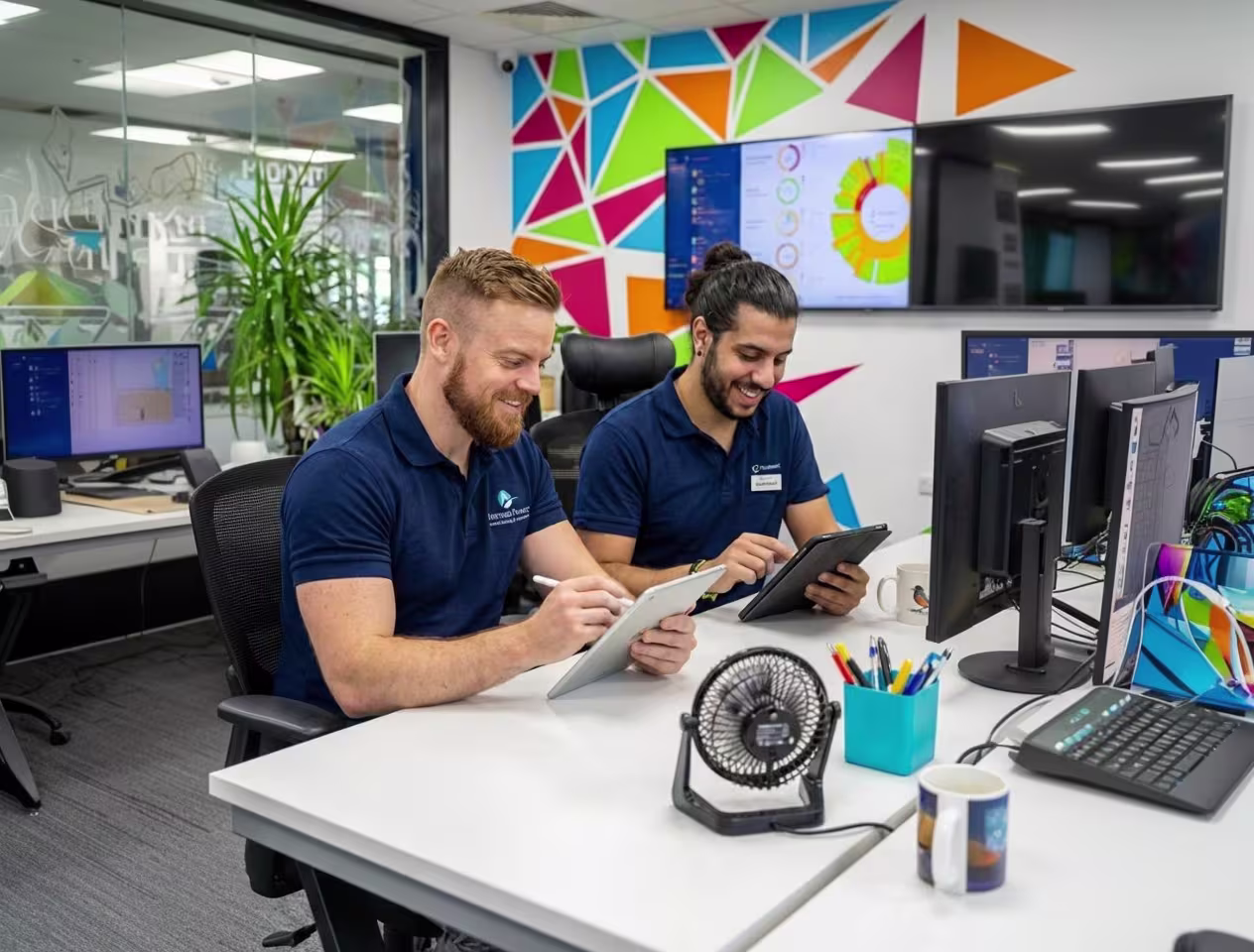 2 women smiling in office