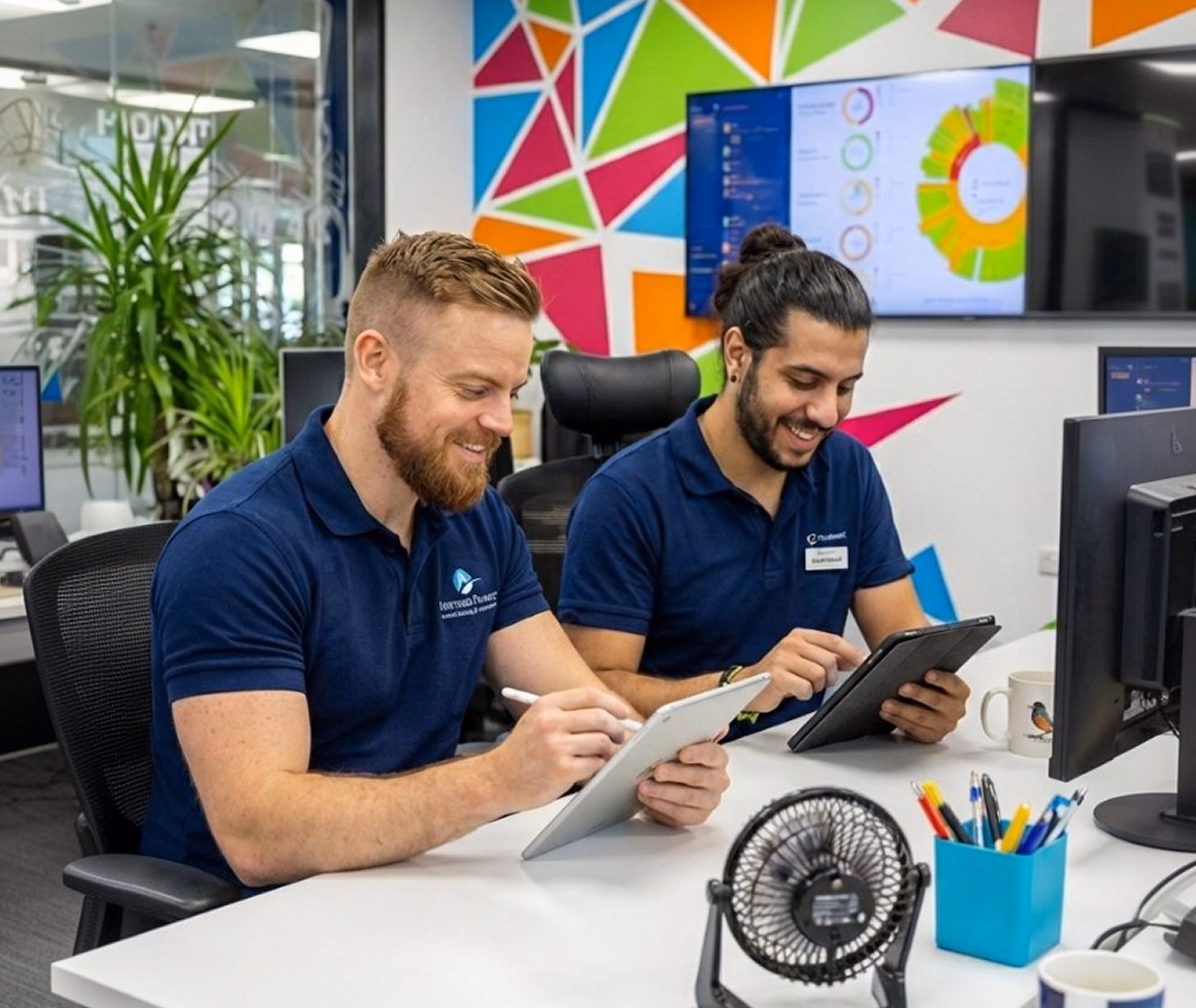 2 women smiling in office