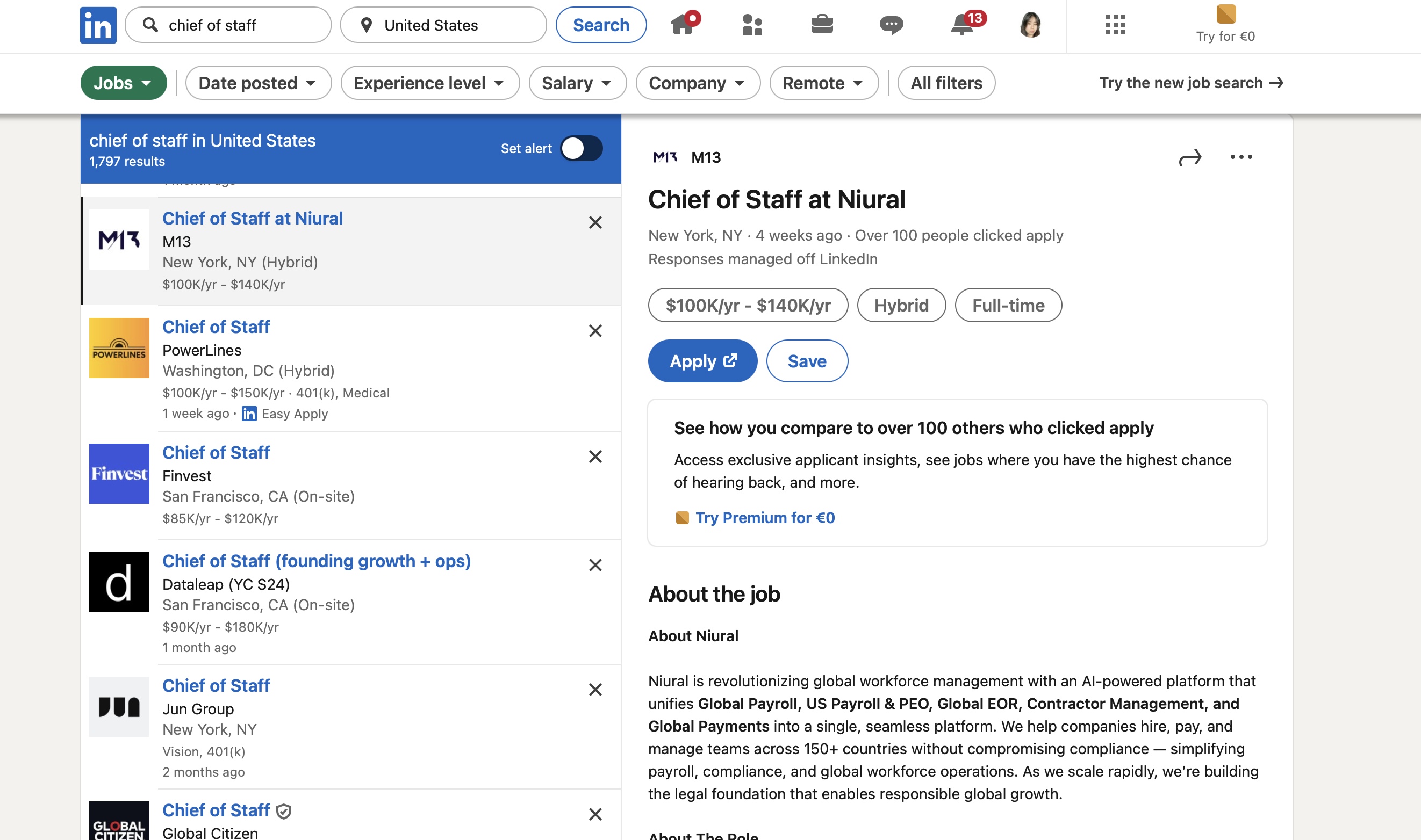LinkedIn Job Board for Chief of Staff jobs