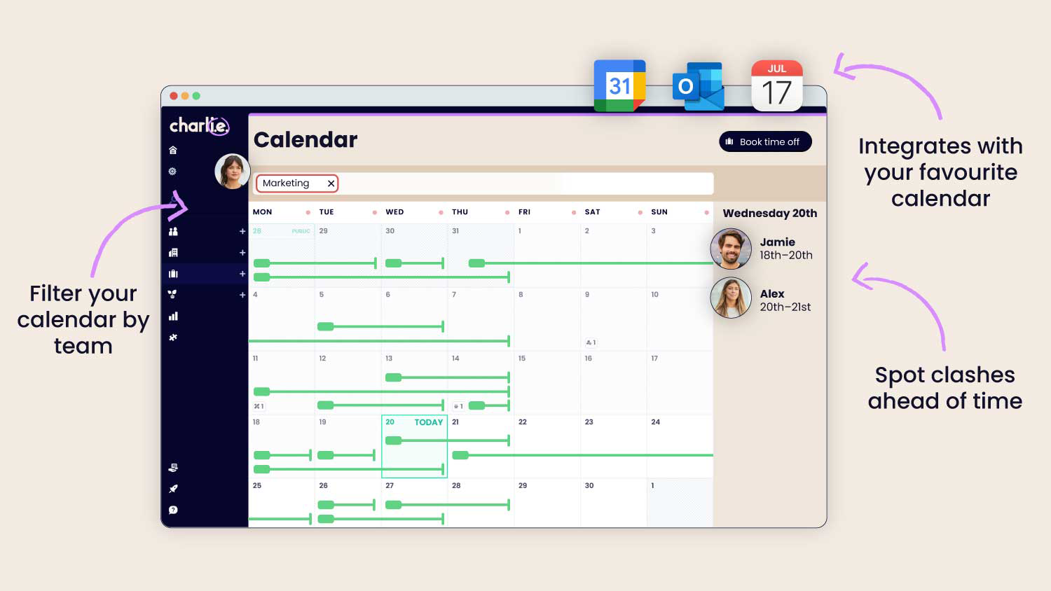 Shared calendar in Charlie