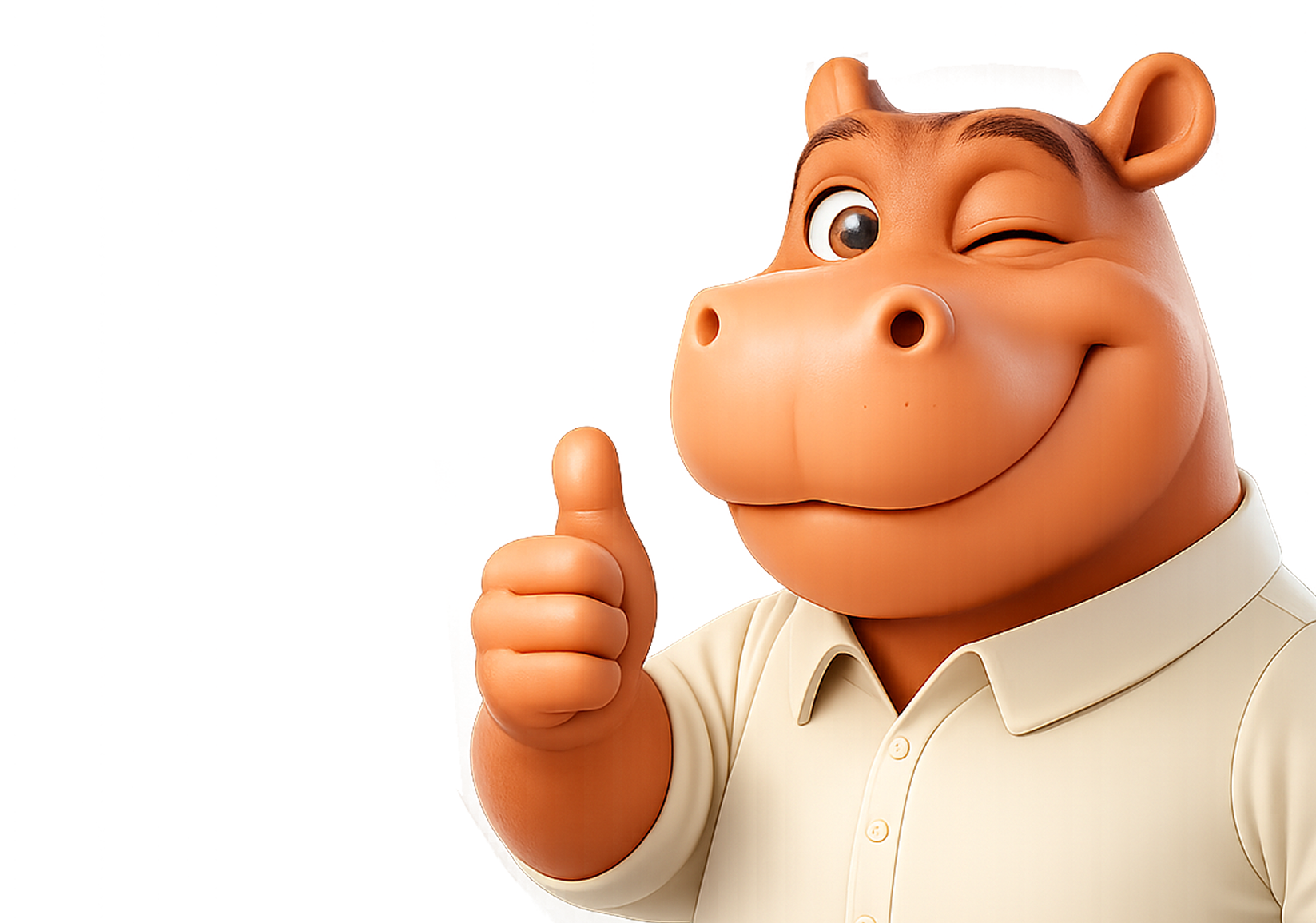 Hippo Mate mascot giving a thumbs up.