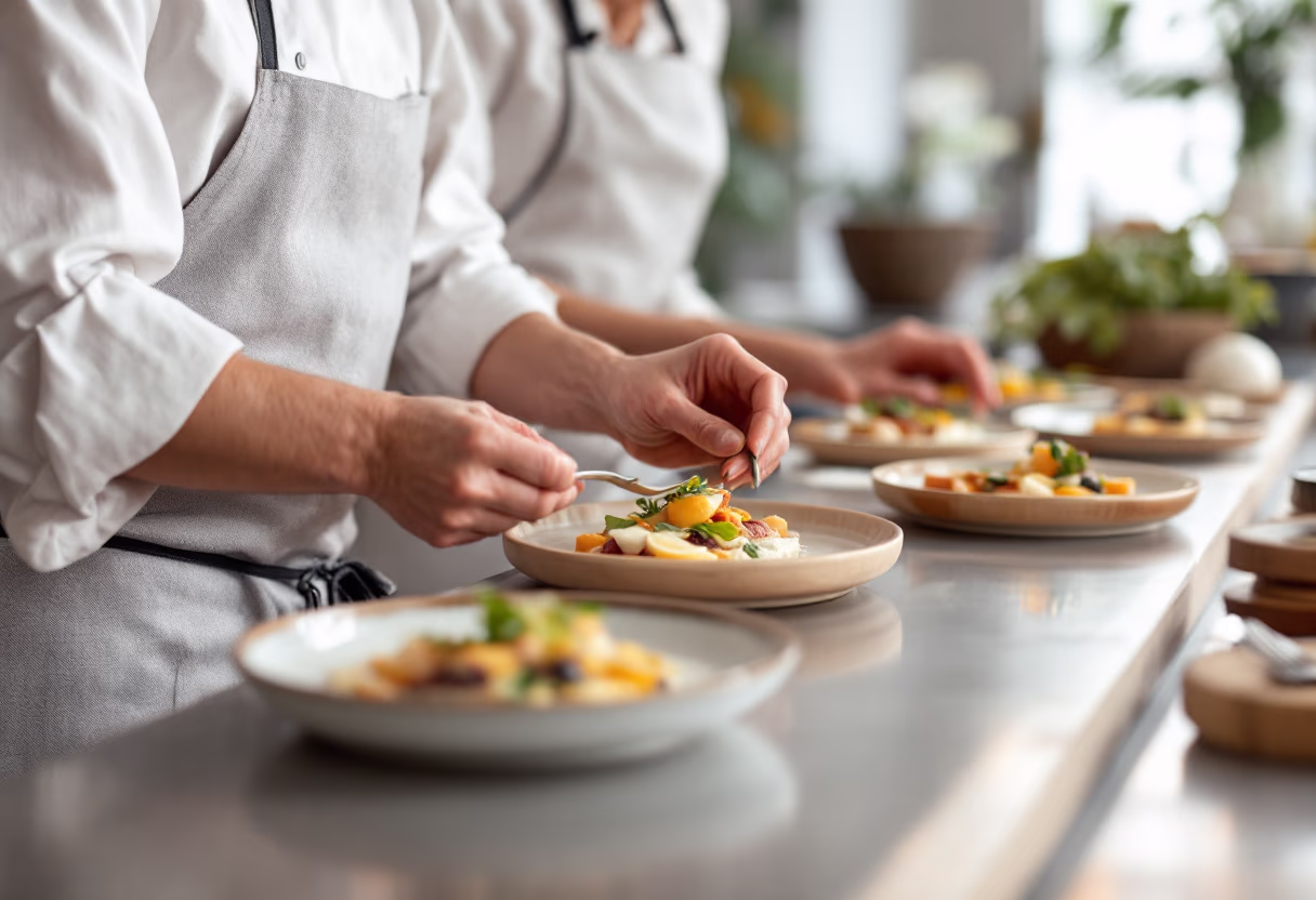image of kitchen during service (for a fine dining restaurant)