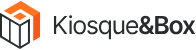 Logo de Kiosque&Box avec un cube stylisé orange et noir à gauche du texte.