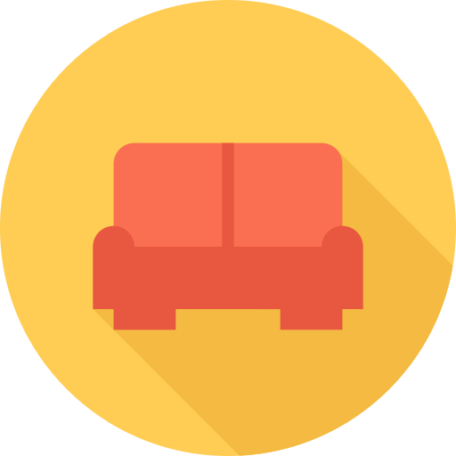 Red sofa icon on yellow circular background