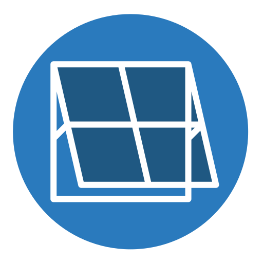 Blue icon of an open window with four panes
