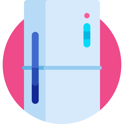 Minimalist refrigerator icon with blue and pink circular background