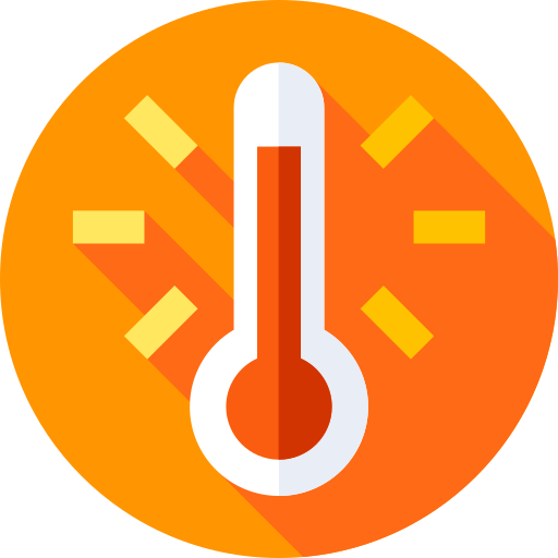 Thermometer icon showing high temperature on orange background