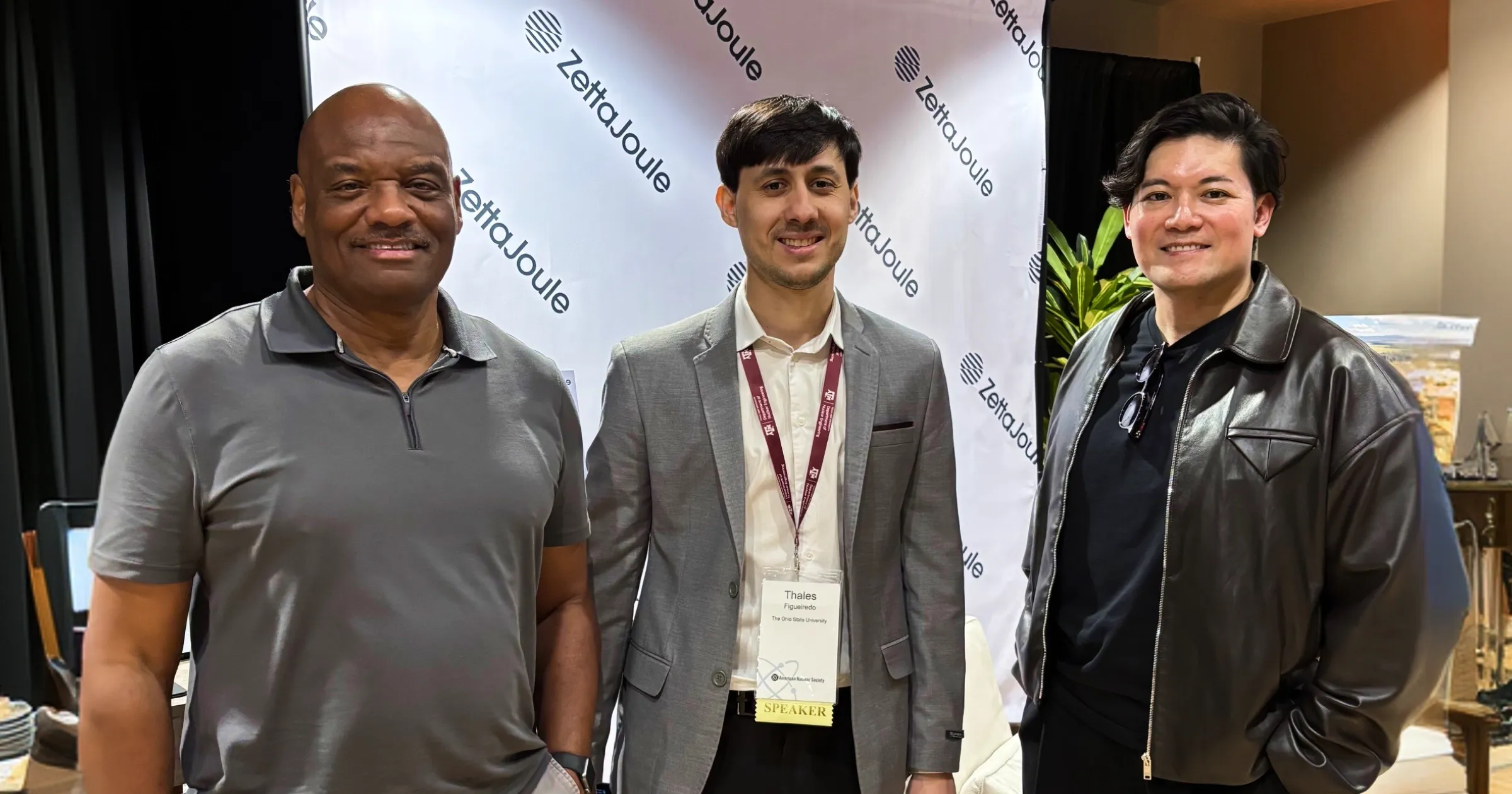 Rube Williams (Vice President, AI and Digital Operations of ZettaJoule), Thales Figueiredo (Ohio State University) and Mitsuo Shimofuji (Co-founder, President and CEO, Board of Directors of ZettaJoule)