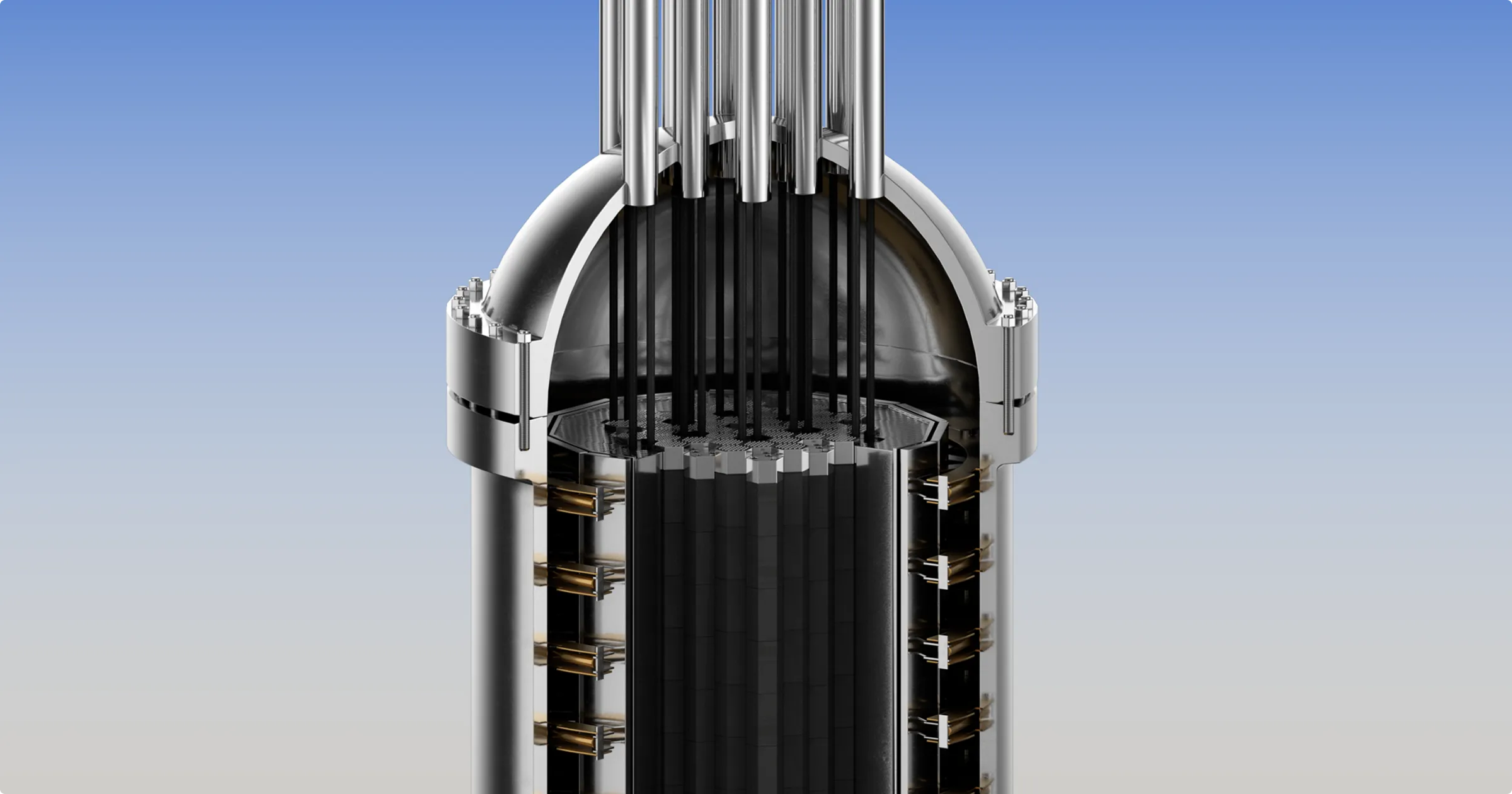 Image shows the proposed ZettaJoule reactor in cross section over gradient blue background