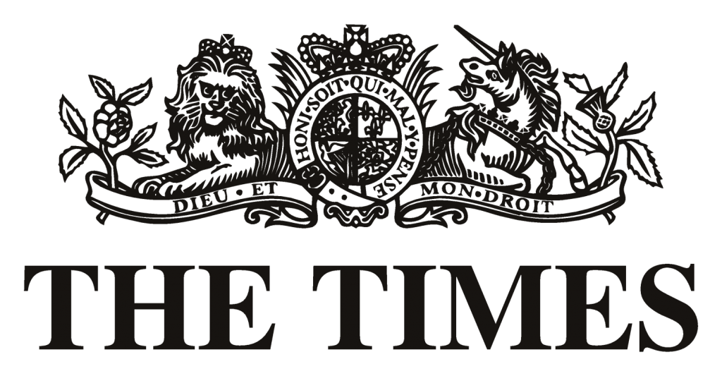 The Times newspaper logo with a lion, a unicorn, and the motto "Dieu et mon droit."