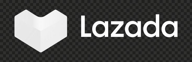 Lazada logo featuring a stylized white heart-shaped design next to the word 'Lazada' in white text on a transparent checkered background.