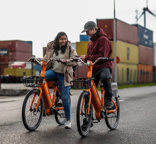Happy couple on bike