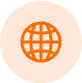 An orange and white globe in a speech bubble.