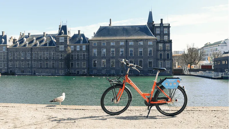 Donkey bike parked near a river