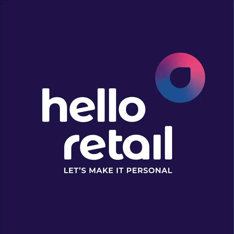 The logo for the company hello retail.