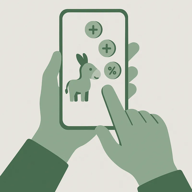 A person holding a phone with a picture of a donkey on it.