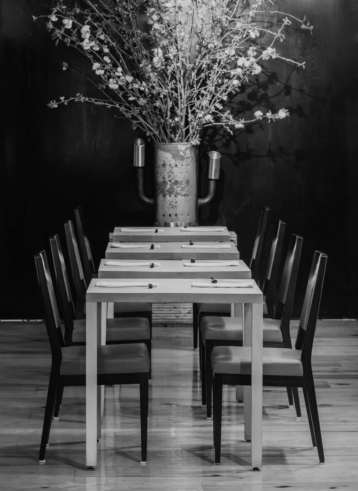 Monotone image of the dining area in the Masa restaurant