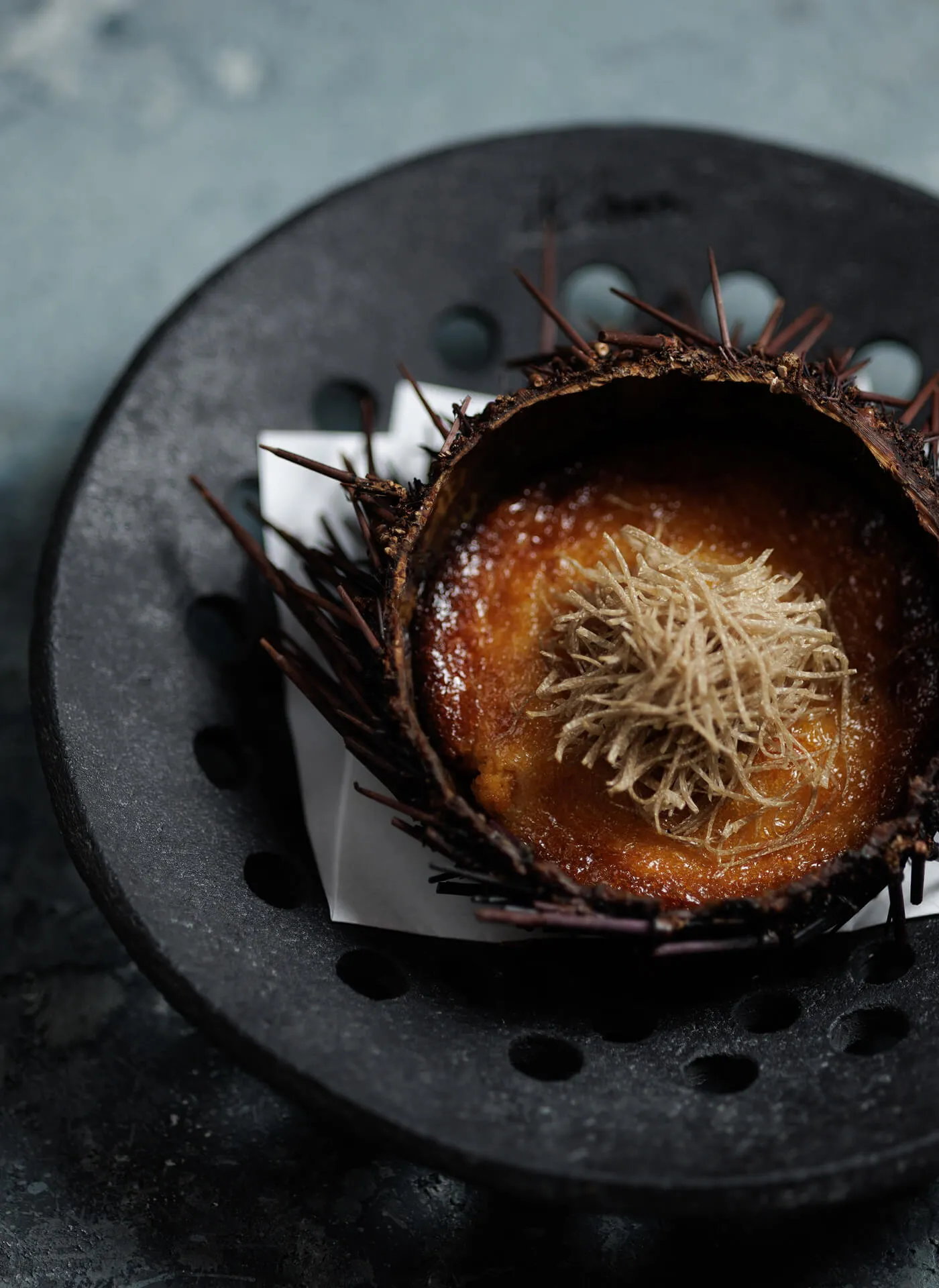 Roasted Uni Custard In half shell with truffle