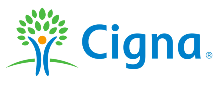 Cigna company logo with stylized green tree and blue text.