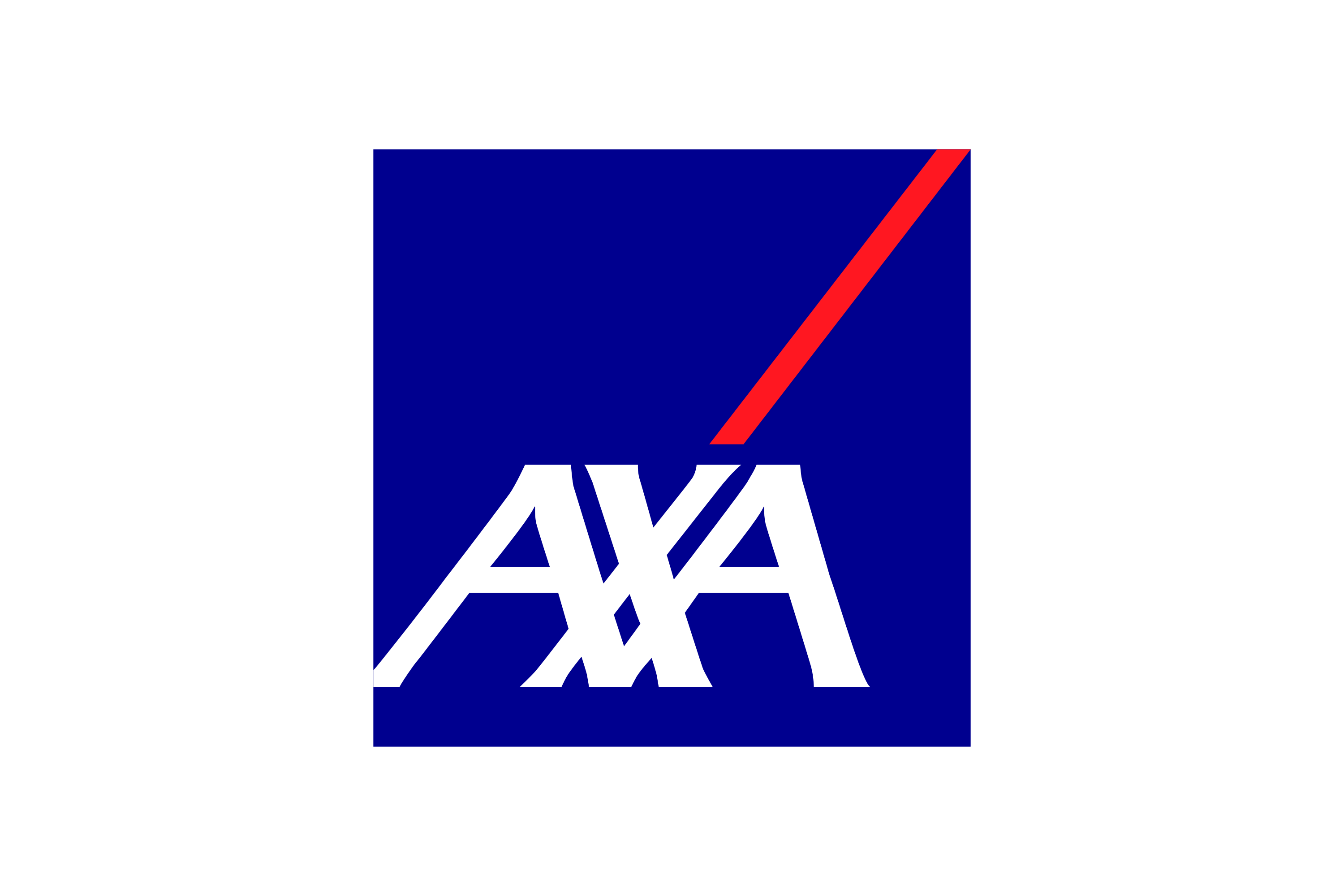 AXA logo with white letters on a blue square and a red diagonal line.