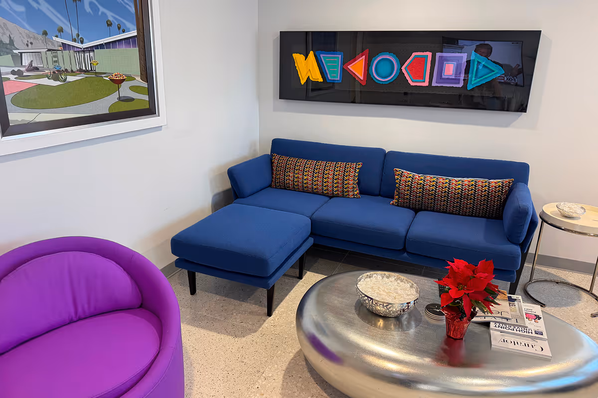 Dunes Air lounge with mid century modern furniture