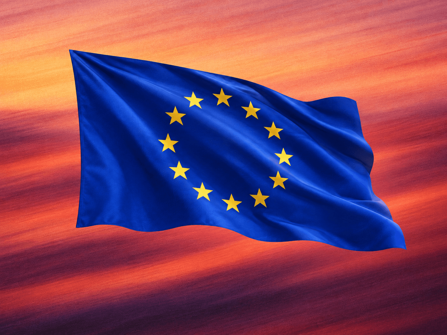 EU flag on an abstract Dixa background, illustrating the EU AI Act and customer service AI