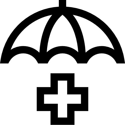 Umbrella icon covering a medical cross symbolizing health insurance or medical protection.