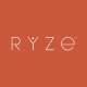 White stylized text reading 'RYZE' on a solid rust-colored background.