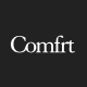 White text logo reading 'Comfrt' on a black background.