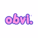 Text graphic showing the word 'obvi.' in pink bubble letters with a purple outline.