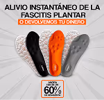Three plantar fasciitis insoles in black, orange, and gray with text about instant relief and 60% discount offer.