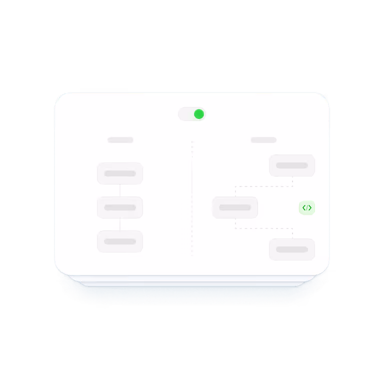 Diagram showing a toggle switch above two columns of connected rectangular nodes, representing a flow or process with coding symbol on the right side.
