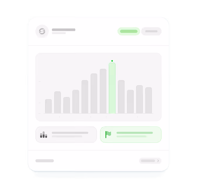 User interface displaying a bar chart with one highlighted green bar taller than the others, indicating peak data or activity.