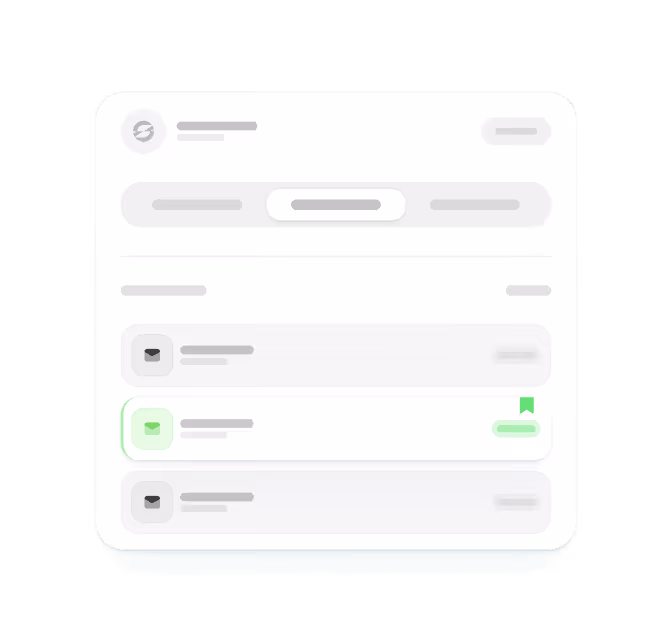 Simplified interface of an email inbox showing three emails, with the middle email highlighted in green and marked with a bookmark icon.