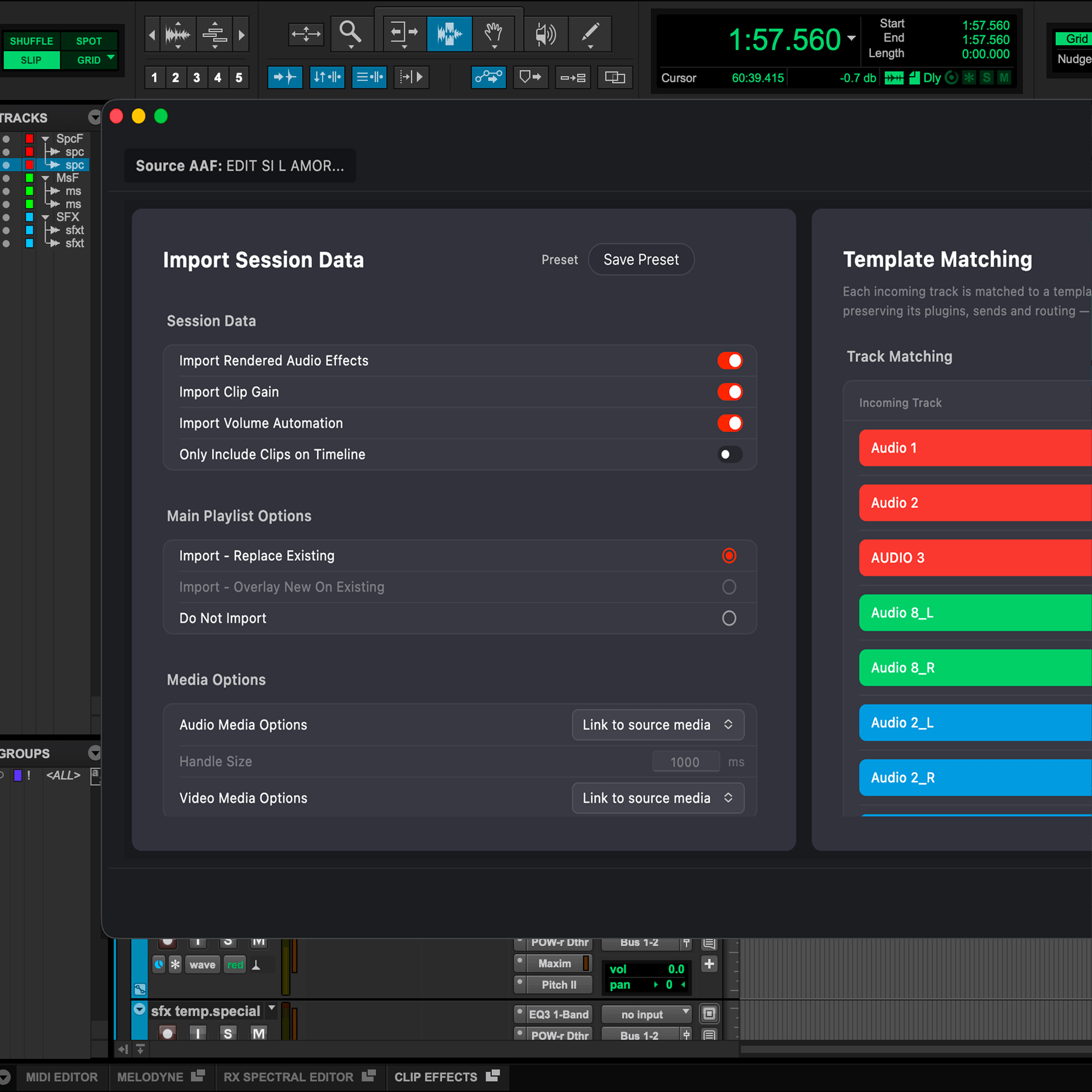 fPost by forte reorganizing a Pro Tools session for audio post workflows