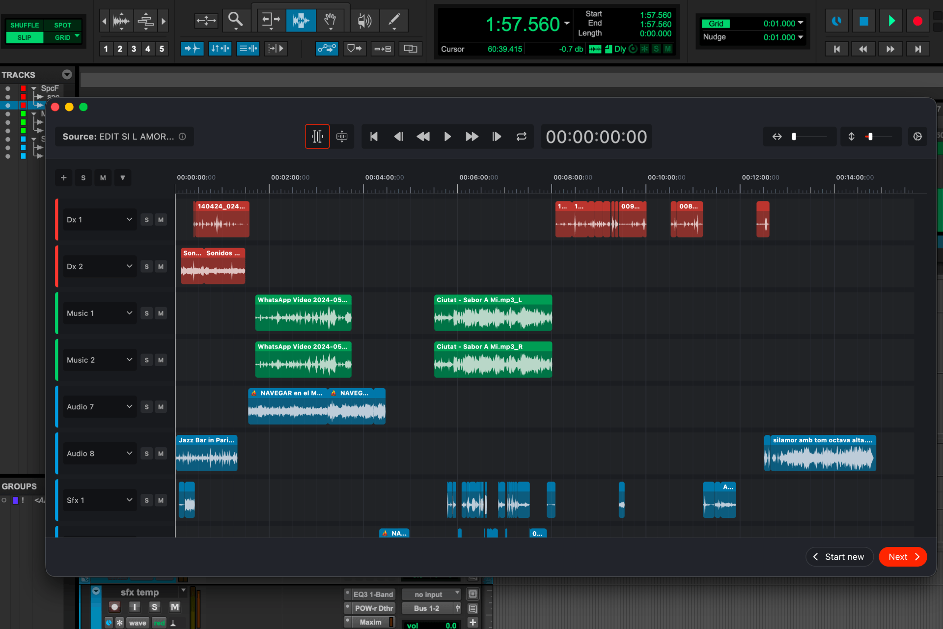 Forte AI - fPost inside Pro Tools reorganizing a PTX session for audio post workflows
