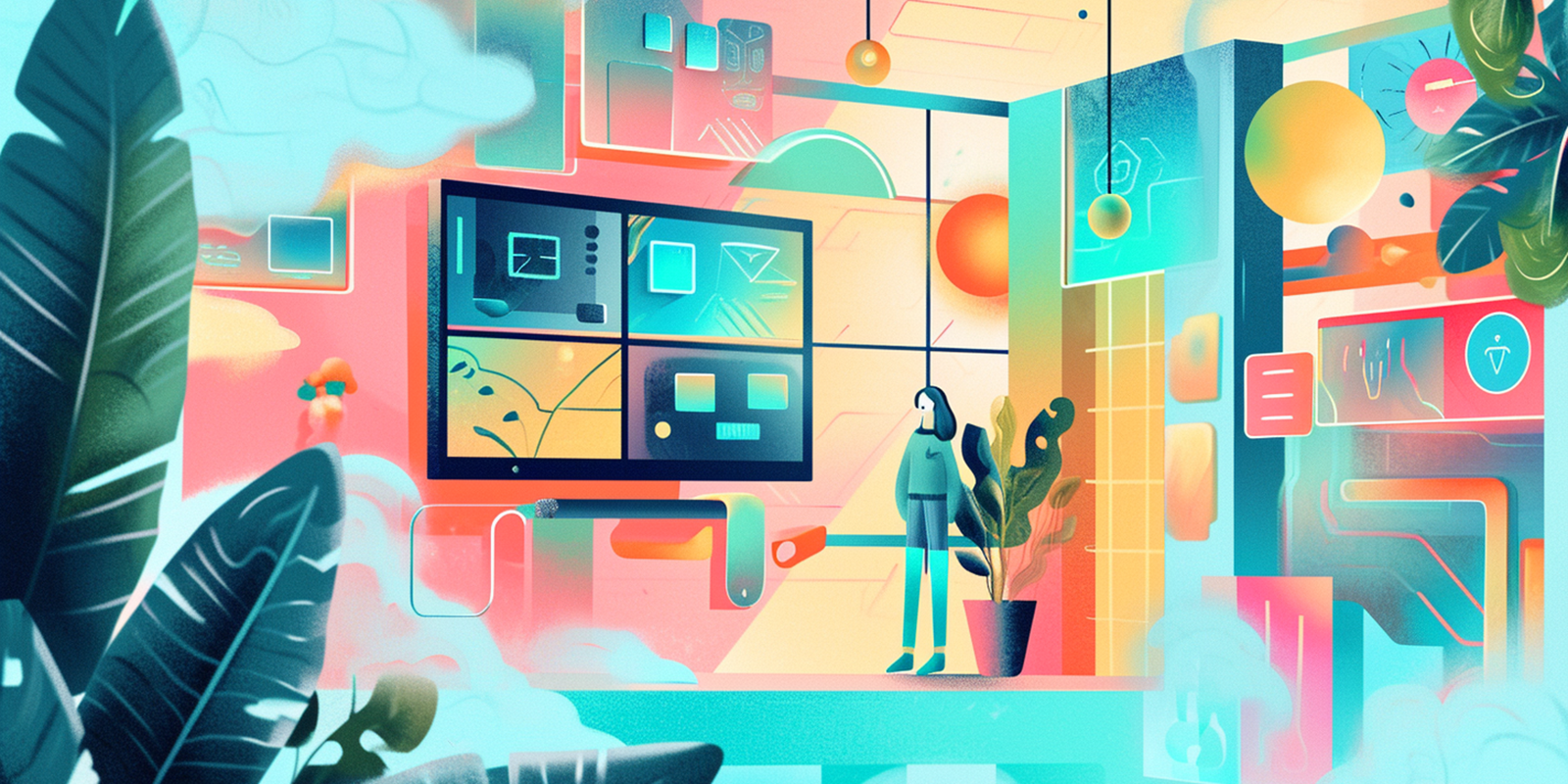 A surreal image of a person in cyberspace