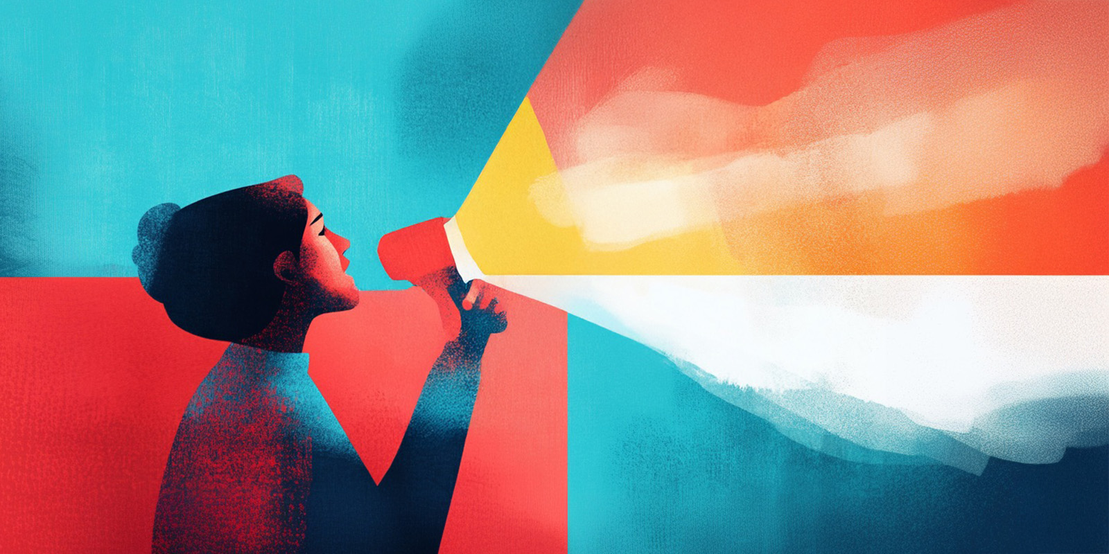 An image of a woman speaking into a bullhorn