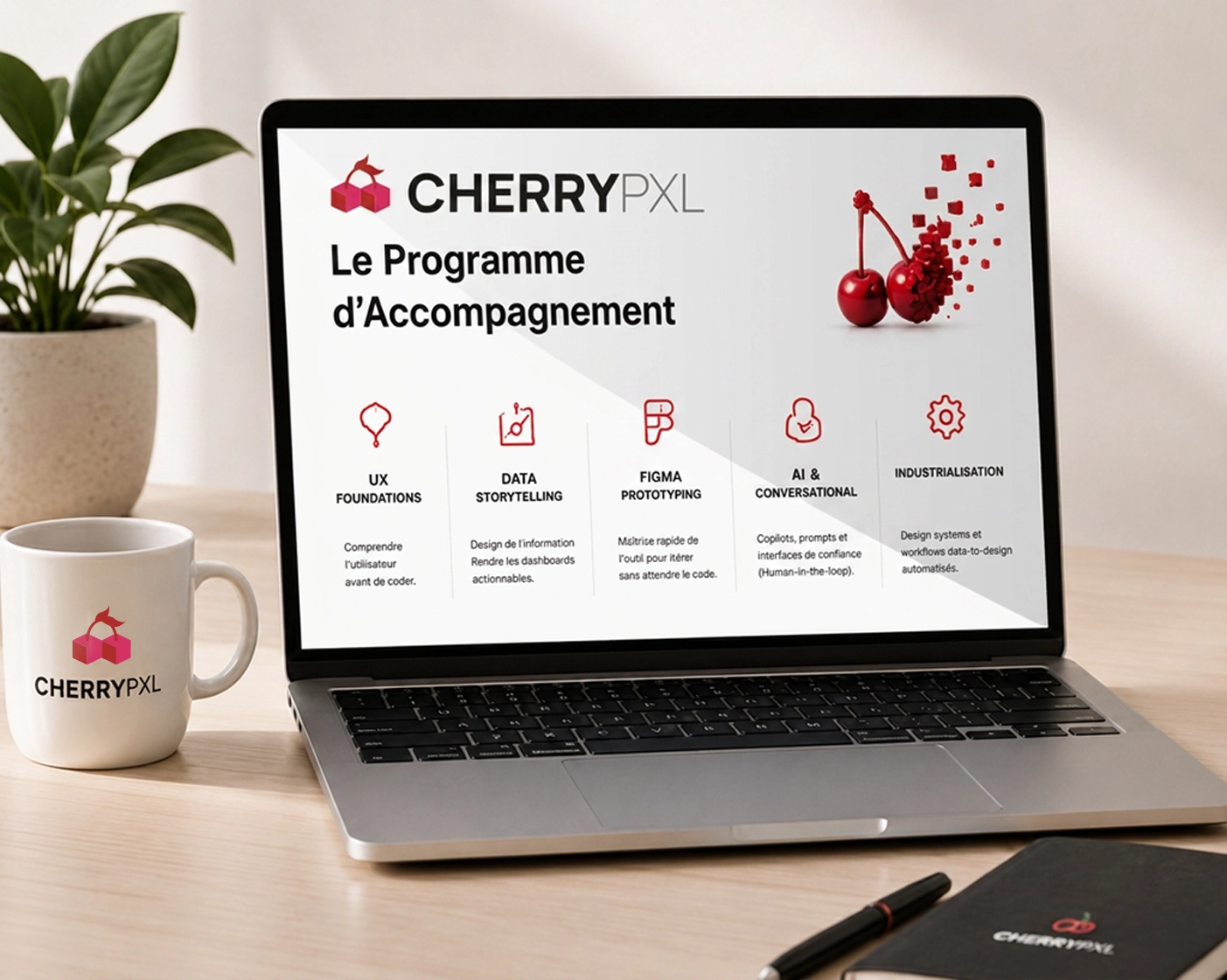 Programme d'accompagnement Cherry PXL affiché sur un laptop