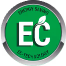 Green circular badge with 'EC' and a leaf symbol, labeled 'Energy Saving EC-Technology'.