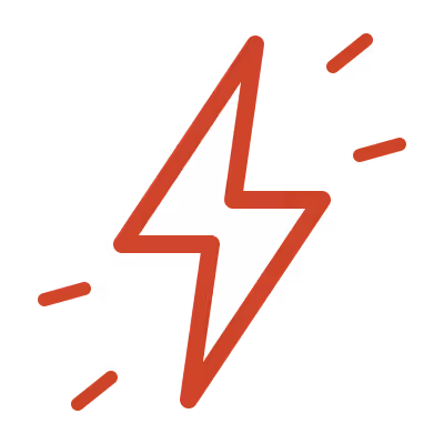 White lightning bolt outlined in red with red energy lines on a black background.