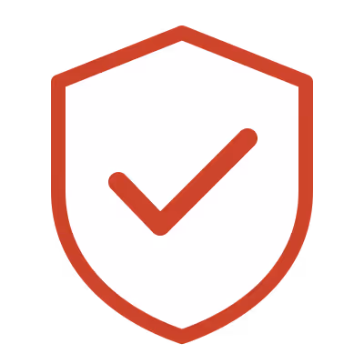 White shield with a red border and a red check mark inside.