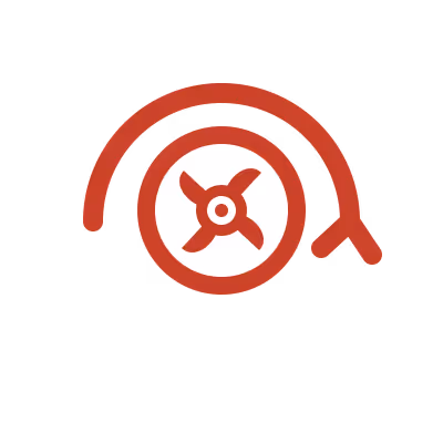 Red circular fan blade icon with curved arrow suggesting rotation or ventilation.