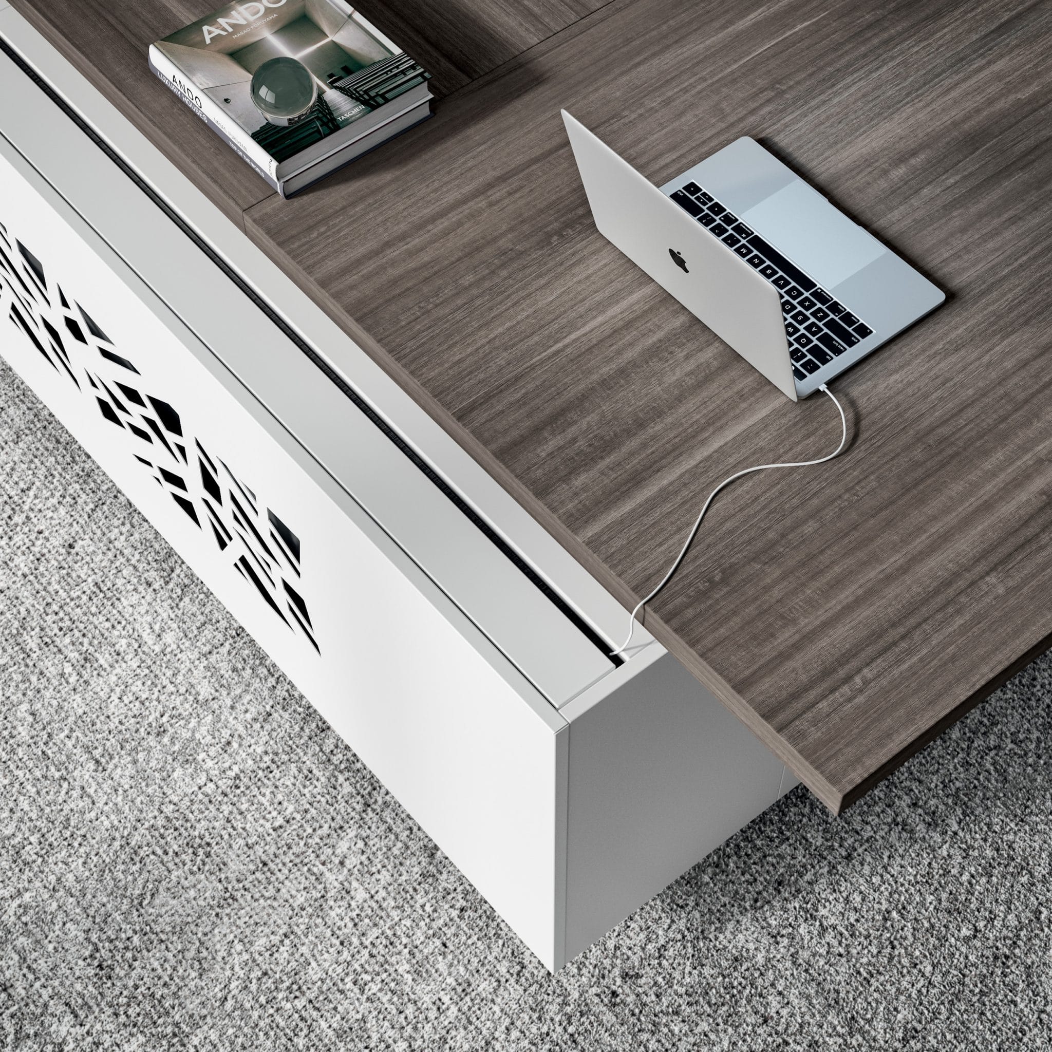 Modern bureau met kabelgoot close-up