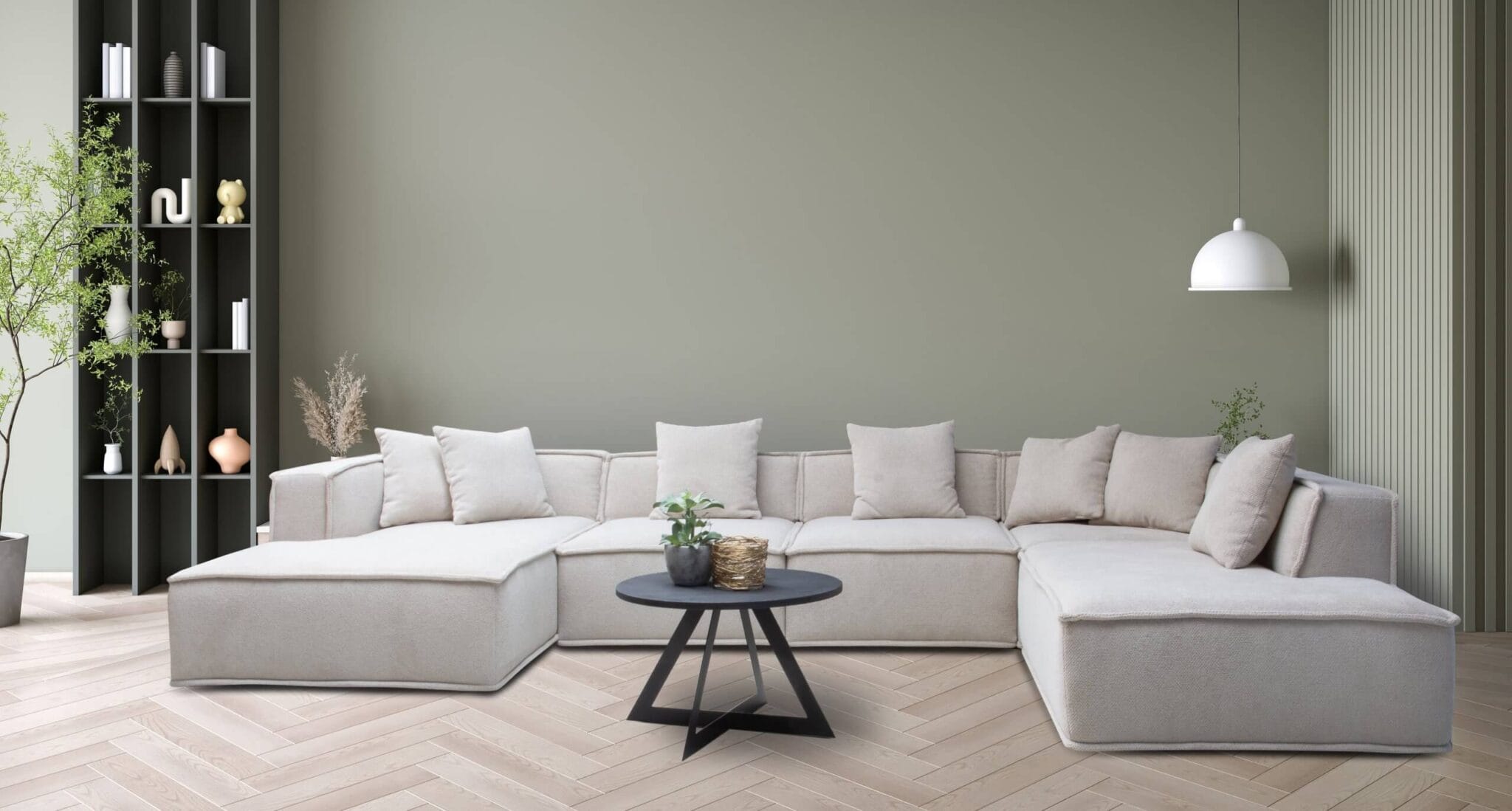 Witte Callum bank in woonkamer sfeer