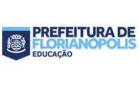 Logotipo da Prefeitura de Florianópolis com escudo azul e elementos decorativos.